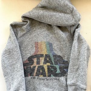 Star Wars Hoodie.  Gray with rainbow effect over Star Wars logo. Youth Small.
